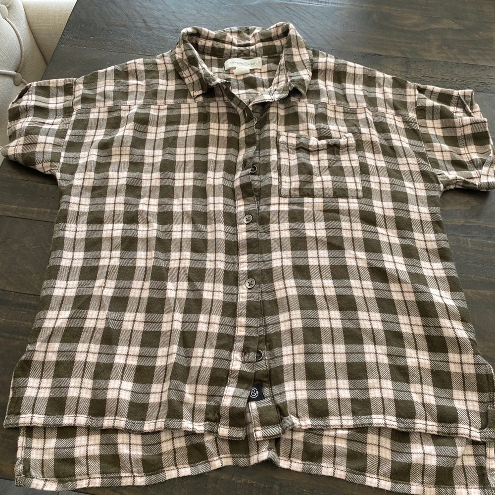 Army Green & Pink Plaid Flannel Shirt